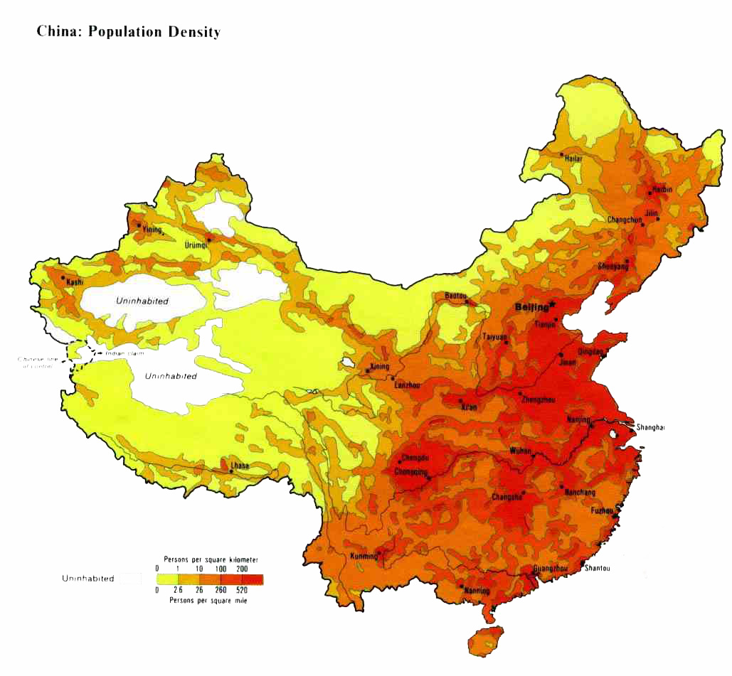 China Popluation Density map