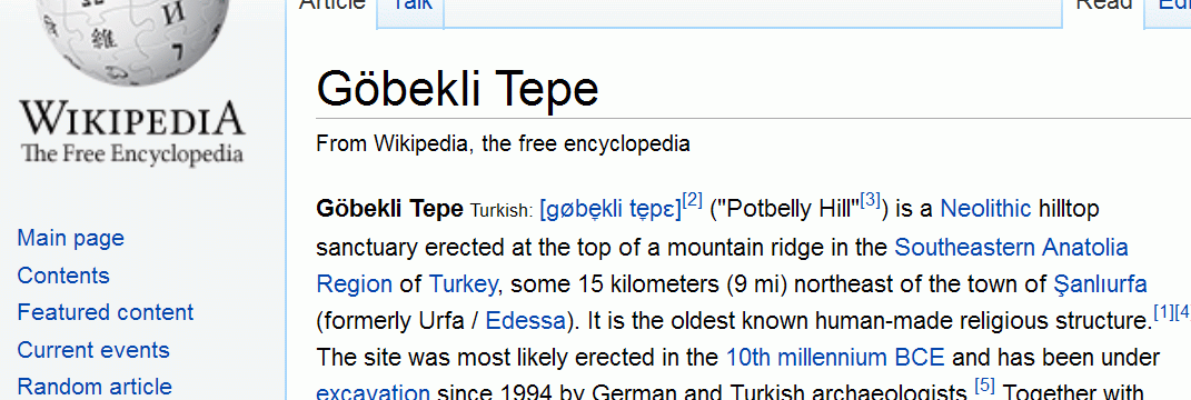 Gobekli Tepe Wikipedia entry
